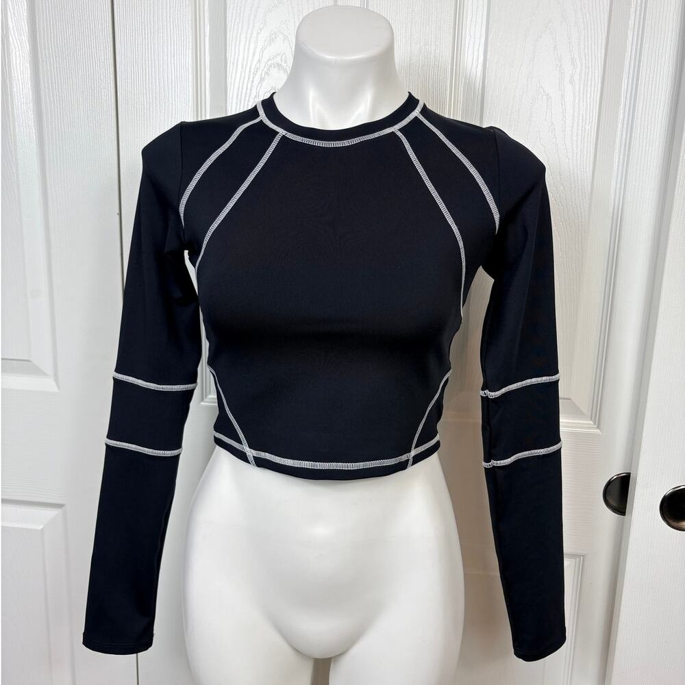 Garage Stretch cropped Long Sleeve Top Black with Contrast Stitching  Size S